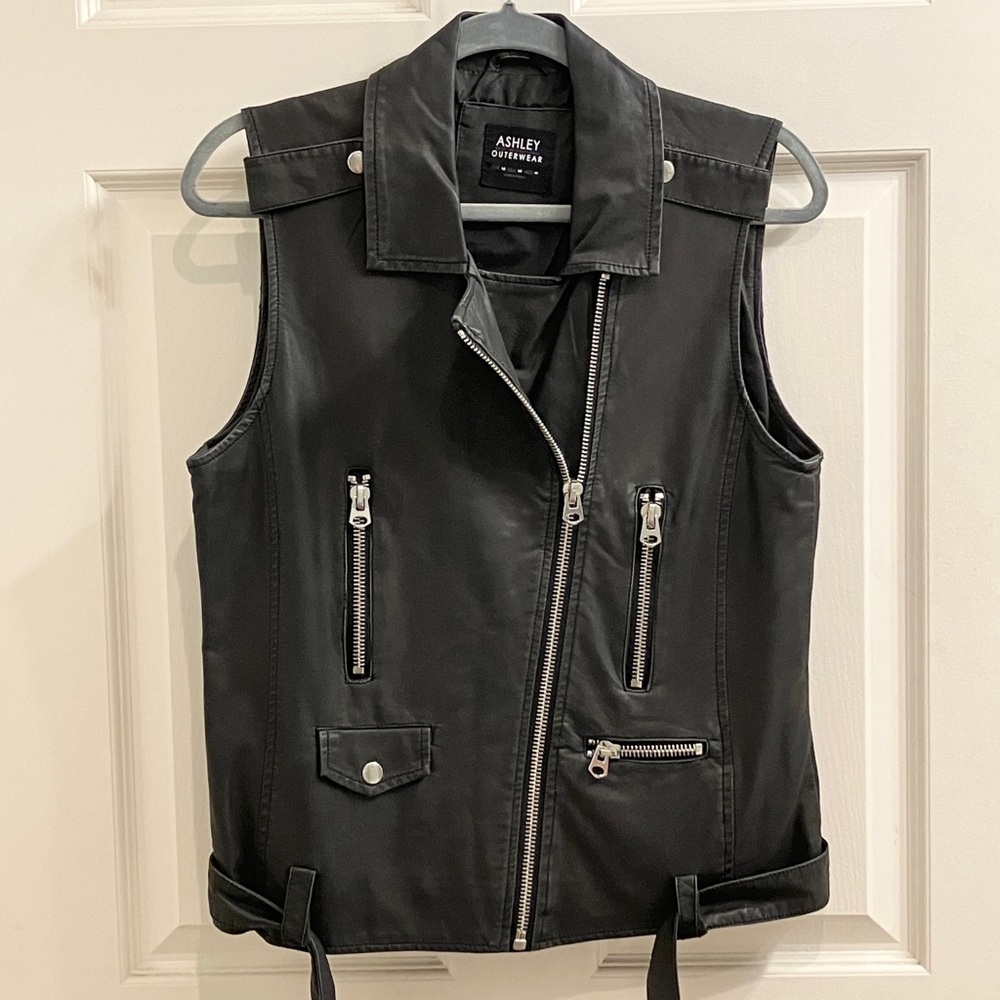 Ashley Outerwear Pleather Moto Vest - Black - M